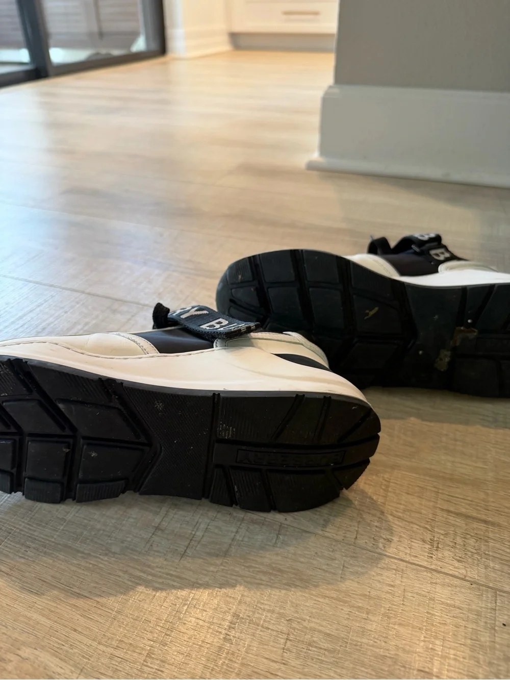 Burberry Black and White Kids Logo Strap Sneakers